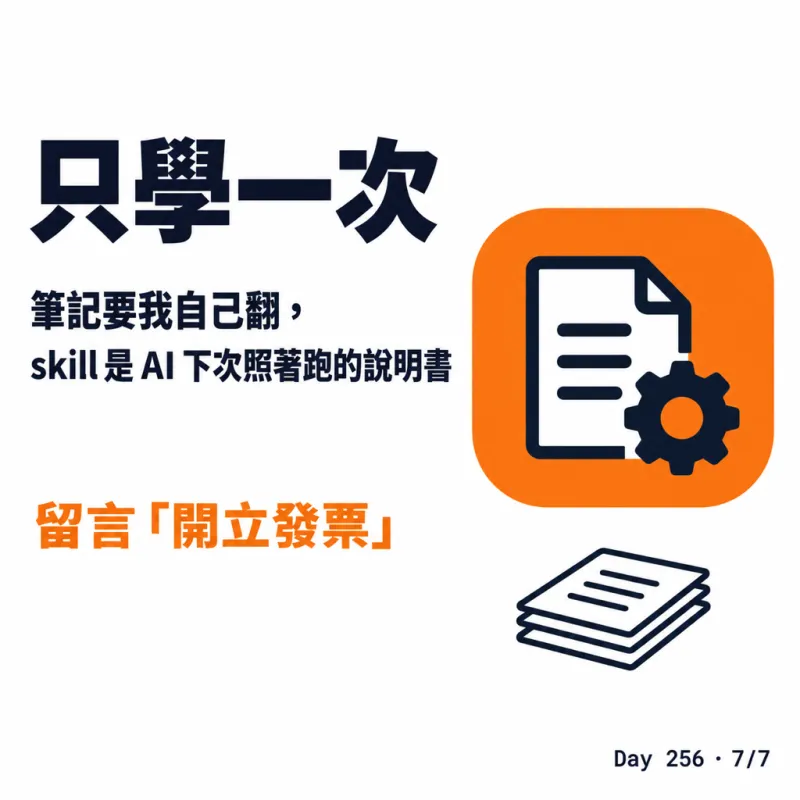 只學一次：skill 是 AI 下次照著跑的說明書